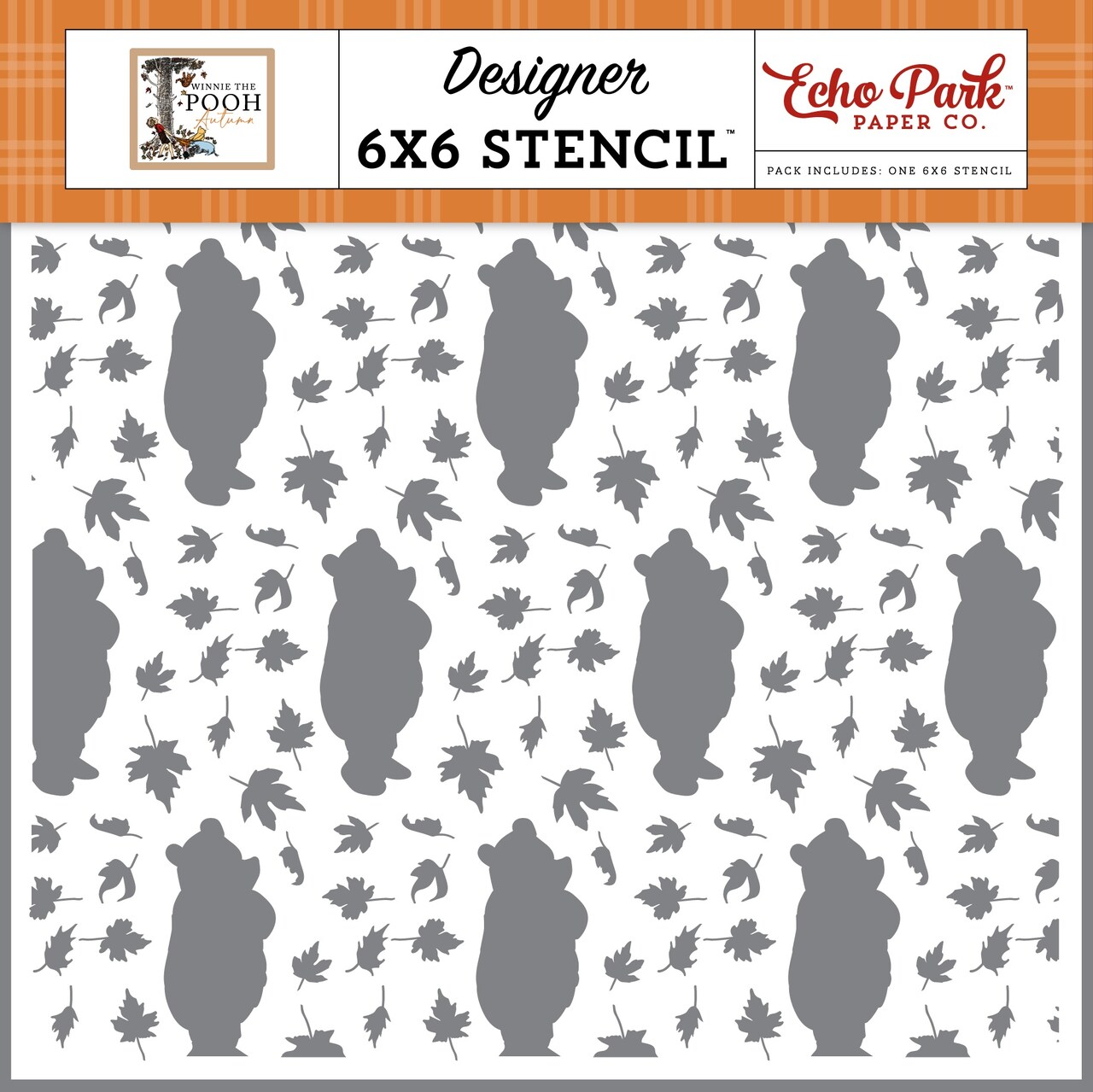 Winnie The Pooh Autumn Stencil 6"X6"-Leaves Falling On Winnie